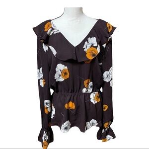 Cupcakes and Cashmere Floral Ruffle Blouse "Aubergine" Elastic Waist & Wrists